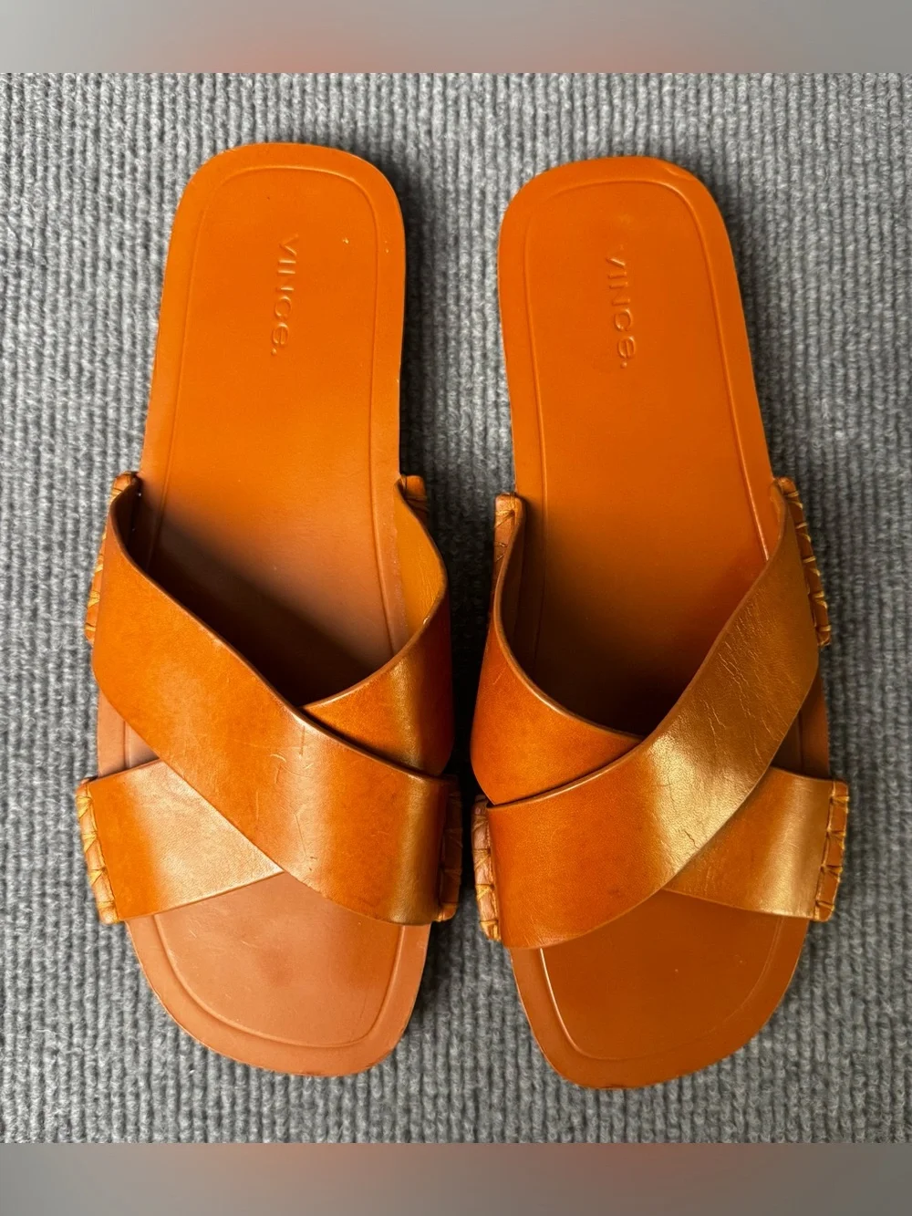 Vince Sandals Womens 10 Brown Leather Solid Cross Strap Square Toe Slides